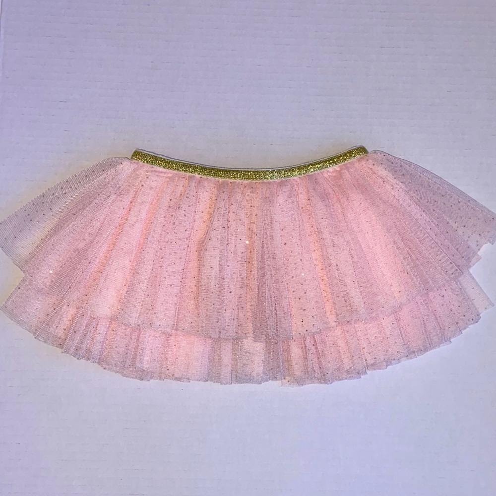 SOLD. Oh baby pink with gold glitter double layer tutu. Stretch tie closure.